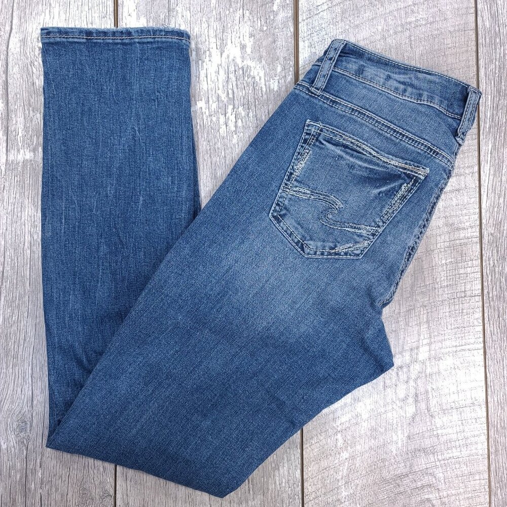 Silver Jeans Womens 25x31 Elyse Straight Blue Denim Mid Rise Western Pants